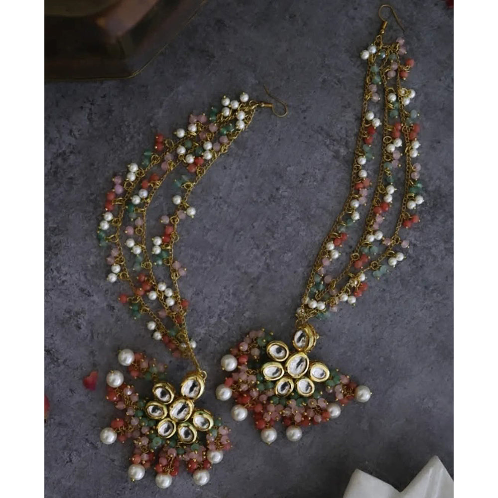 FS Collection Heritage Kundan and Pearl Kan Chain with Delicate Craftsmanship