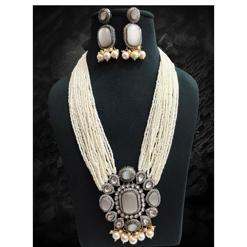 FS Collection Royal Kundan and Pearl Long Necklace Set With Intricate Pearl Mala for Special Events