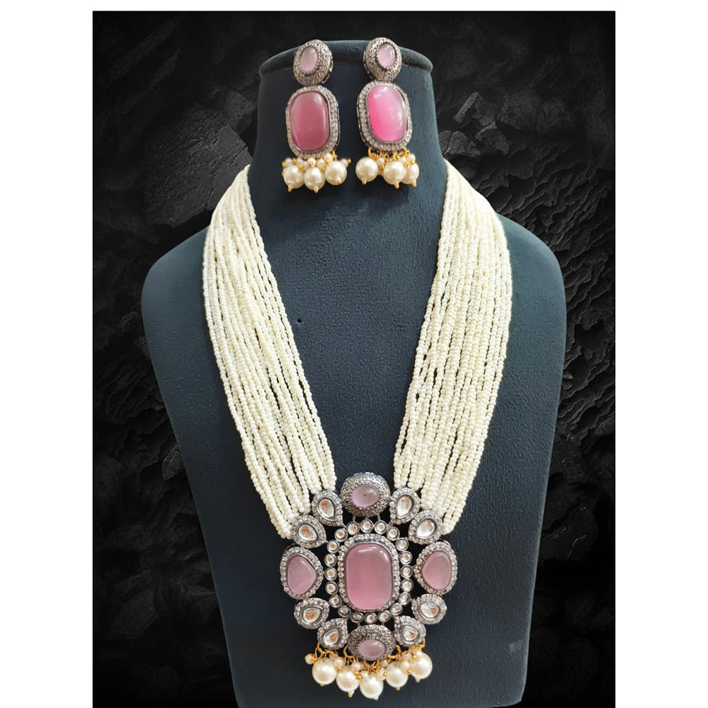 FS Collection Royal Kundan and Pearl Long Necklace Set With Intricate Pearl Mala for Special Events