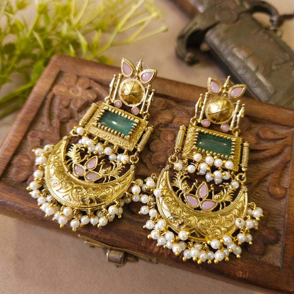 FS Collection Elegant Pota Stone And Pearl Dangler Earrings