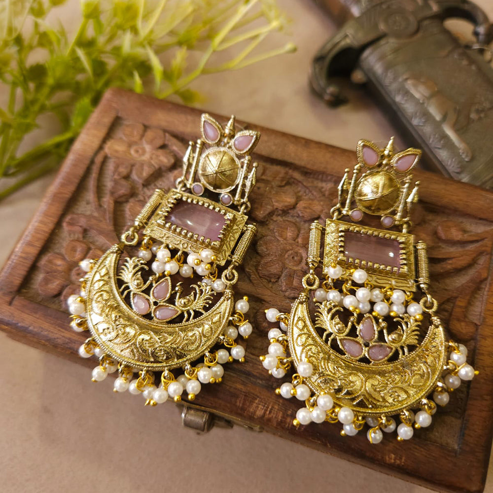 FS Collection Elegant Pota Stone And Pearl Dangler Earrings
