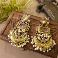 FS Collection Elegant Pota Stone And Pearl Dangler Earrings