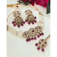 FS Collection Elegant Glow Crystal Stone And Pearl Necklace Set