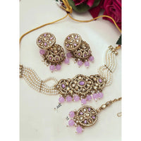 FS Collection Elegant Glow Crystal Stone And Pearl Necklace Set