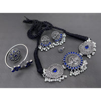 FS Collection Oxidised Plated Gleam Drop Pota And Pearl Necklace Set
