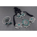 FS Collection Oxidised Plated Gleam Drop Pota And Pearl Necklace Set