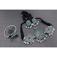 FS Collection Oxidised Plated Gleam Drop Pota And Pearl Necklace Set