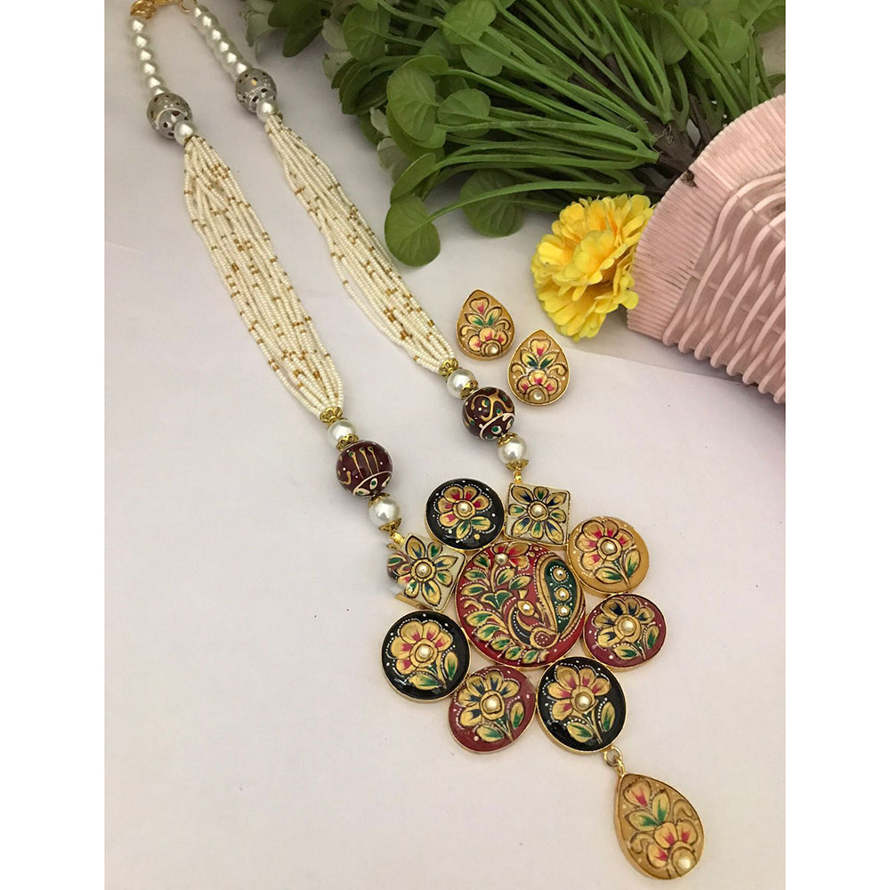 FS Collection Modern Fusion Pota Pearl And Beads Long Necklace Set