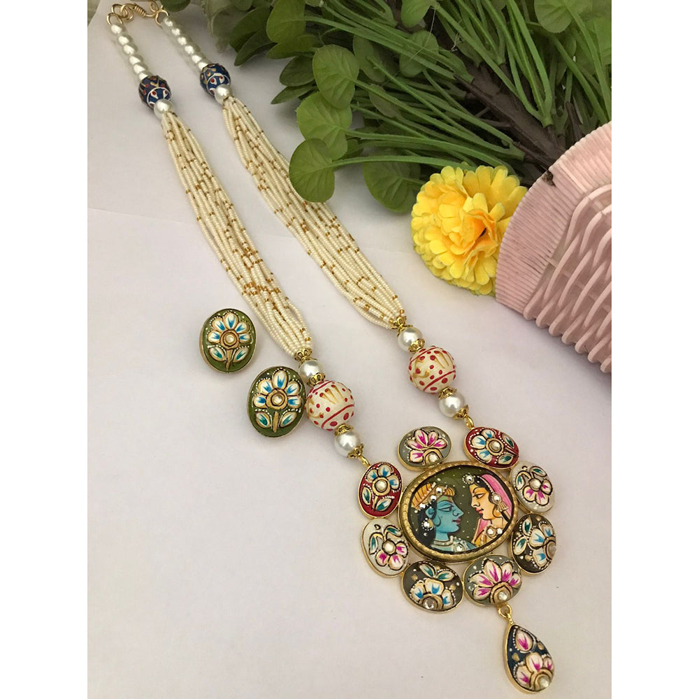 FS Collection Modern Fusion Pota Pearl And Beads Long Necklace Set