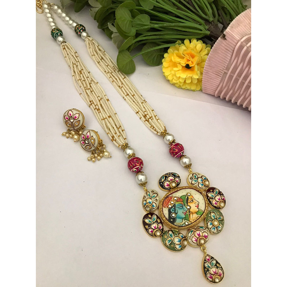 FS Collection Modern Fusion Pota Pearl And Beads Long Necklace Set