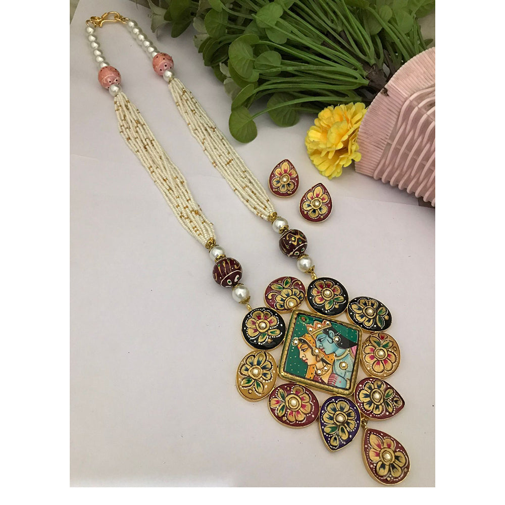 FS Collection Modern Fusion Pota Pearl And Beads Long Necklace Set