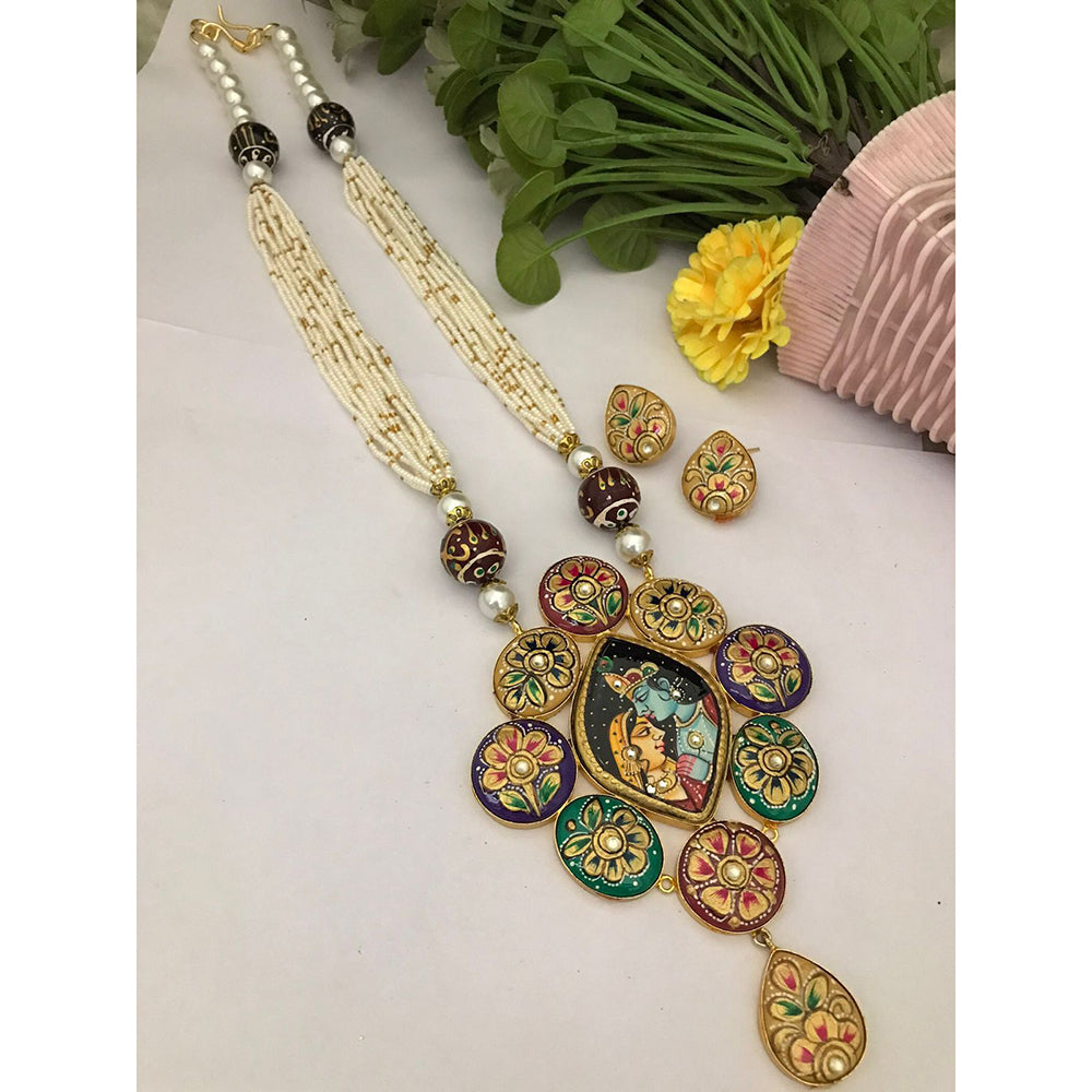 FS Collection Modern Fusion Pota Pearl And Beads Long Necklace Set