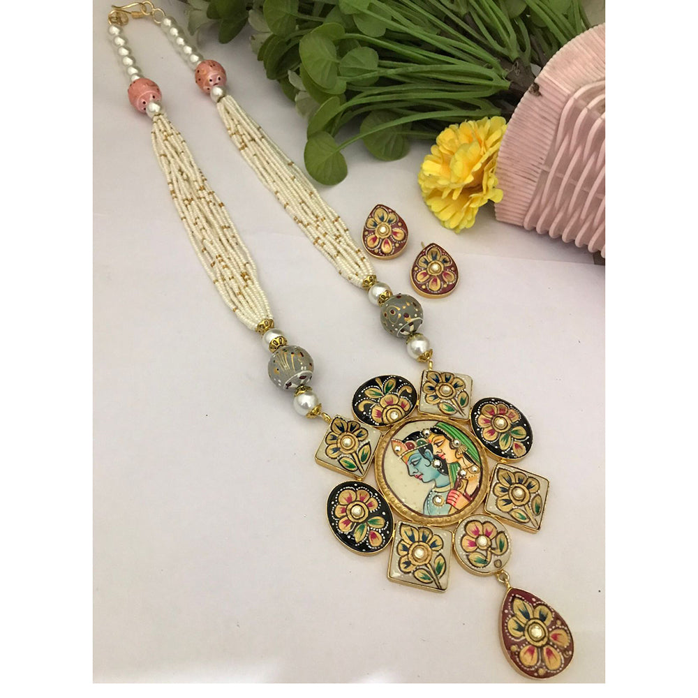 FS Collection Modern Fusion Pota Pearl And Beads Long Necklace Set