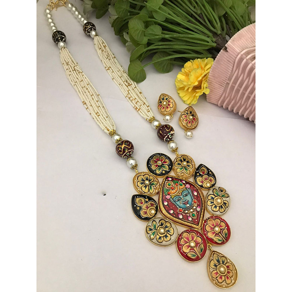 FS Collection Modern Fusion Pota Pearl And Beads Long Necklace Set