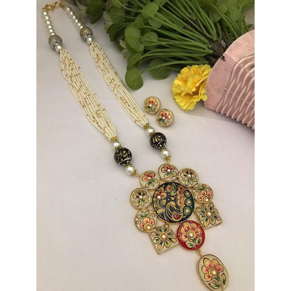 FS Collection Modern Fusion Pota Pearl And Beads Long Necklace Set