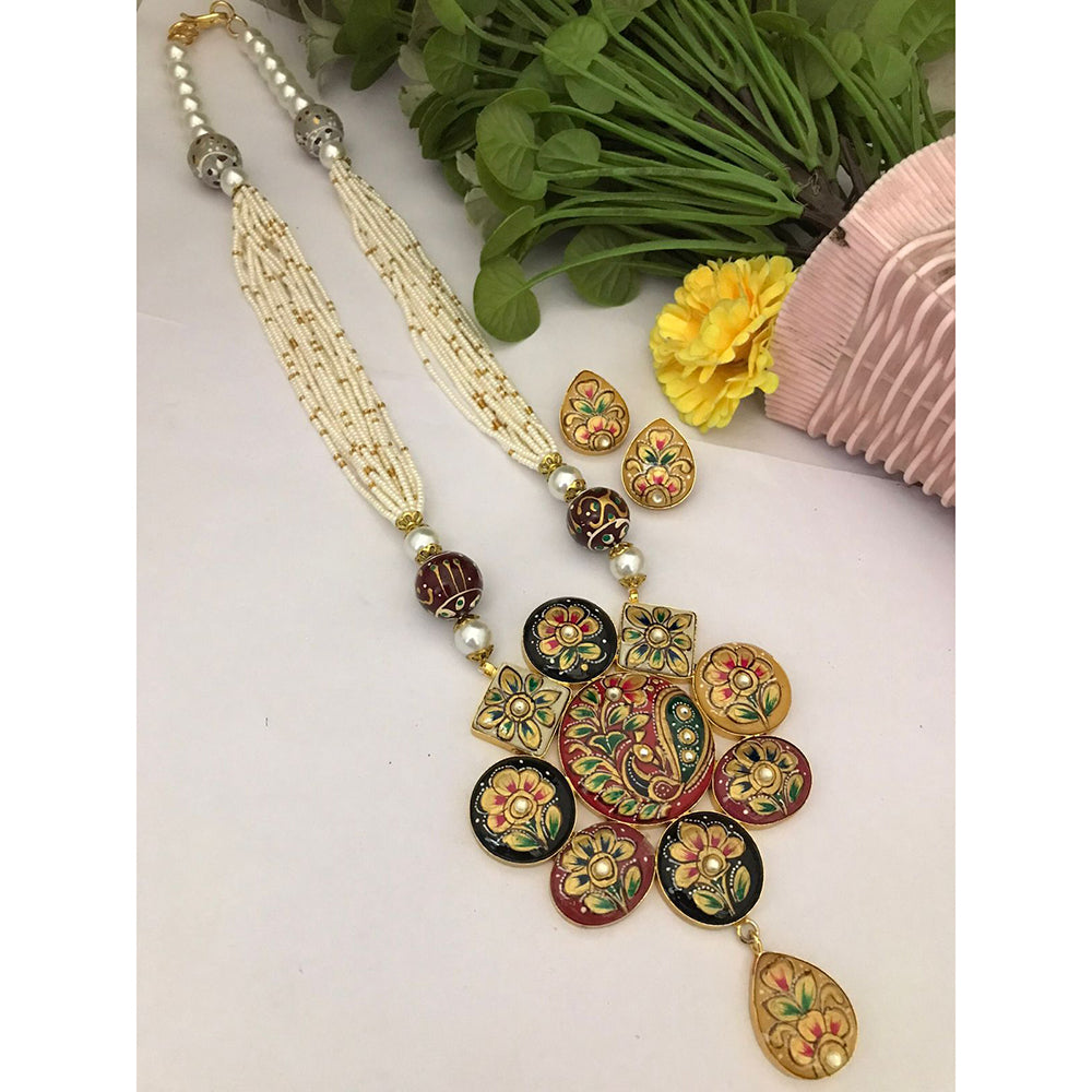 FS Collection Modern Fusion Pota Pearl And Beads Long Necklace Set