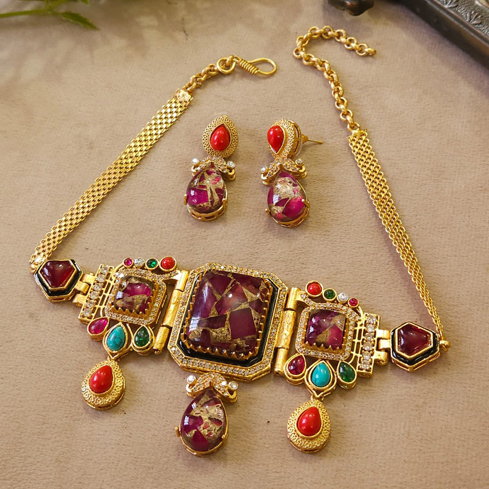 FS Collection Radiant Designer Pota Stone Necklace Set