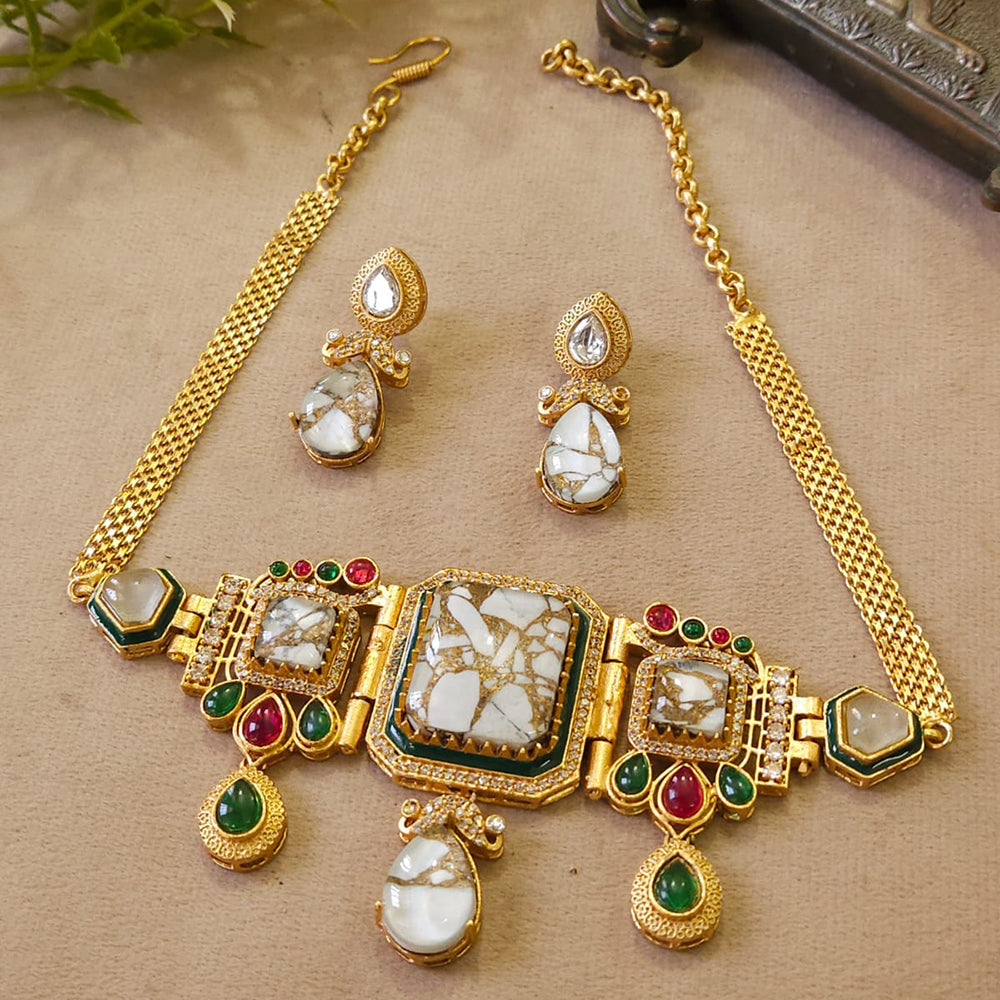 FS Collection Radiant Designer Pota Stone Necklace Set