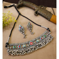 FS Collection Oxidised Plated Gleam Drop Pota Stone Necklace Set