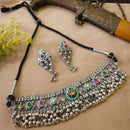 FS Collection Oxidised Plated Gleam Drop Pota Stone Necklace Set