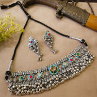 FS Collection Oxidised Plated Gleam Drop Pota Stone Necklace Set