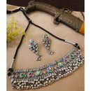 FS Collection Oxidised Plated Gleam Drop Pota Stone Necklace Set