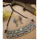FS Collection Oxidised Plated Gleam Drop Pota Stone Necklace Set