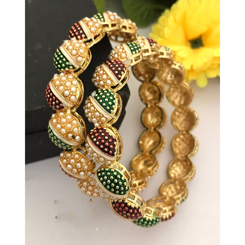 FS Collection Minimal Glam Pota Stone And Pearl Bangle Set