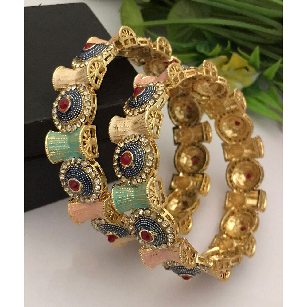 FS Collection Classic Elegance Pota And Kundan Stone Bangle Set