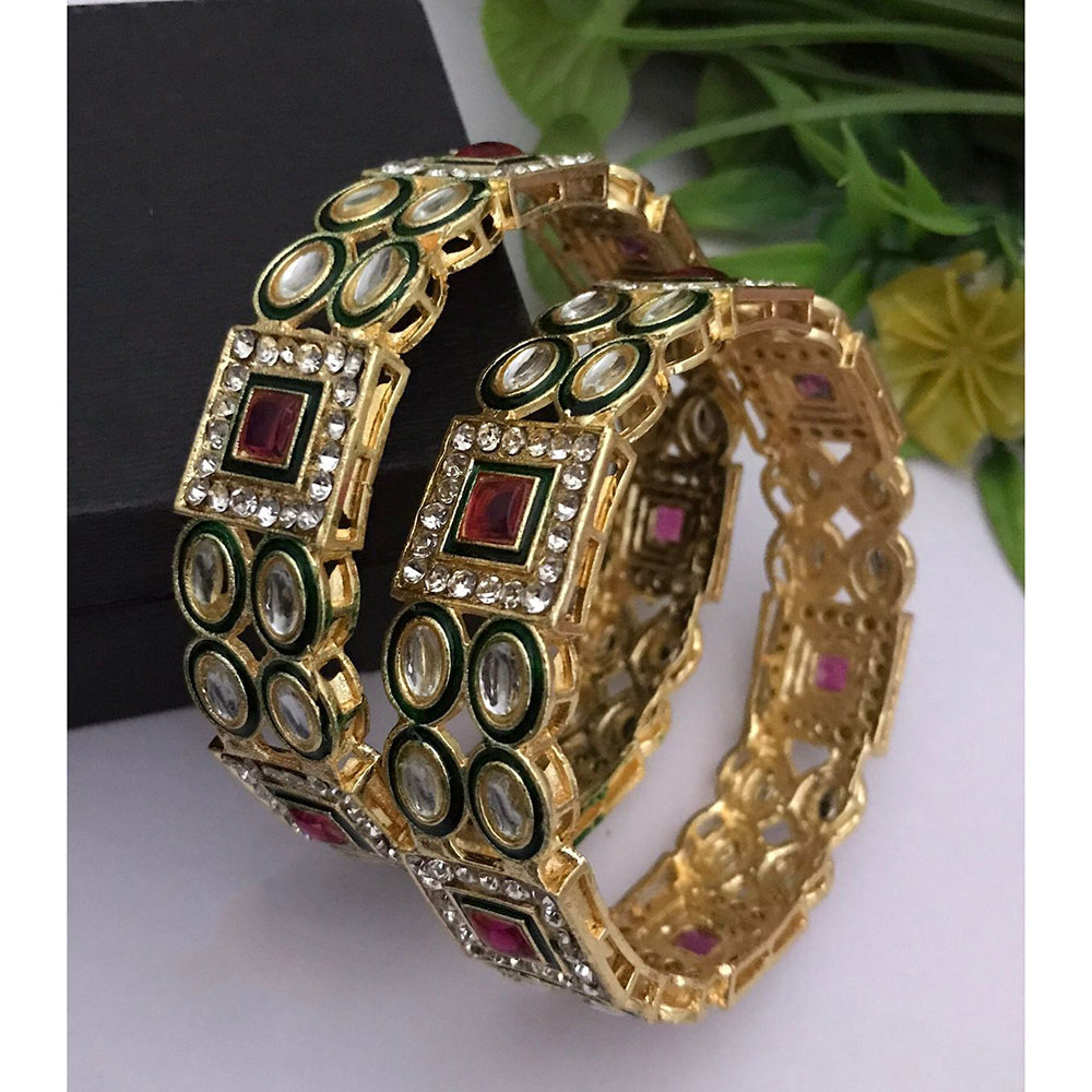 FS Collection Classic Elegance Pota And Kundan Stone Bangle Set