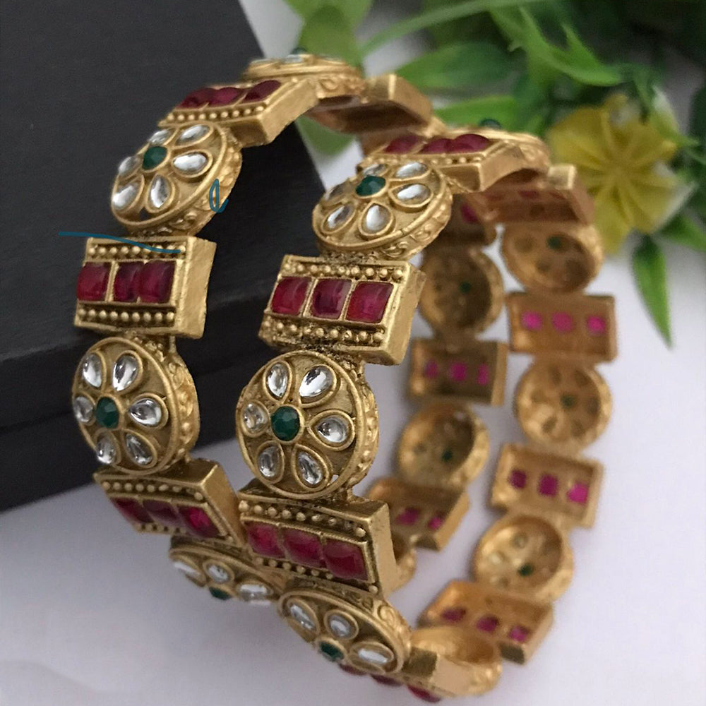 FS Collection Classic Elegance Pota And Kundan Stone Bangle Set