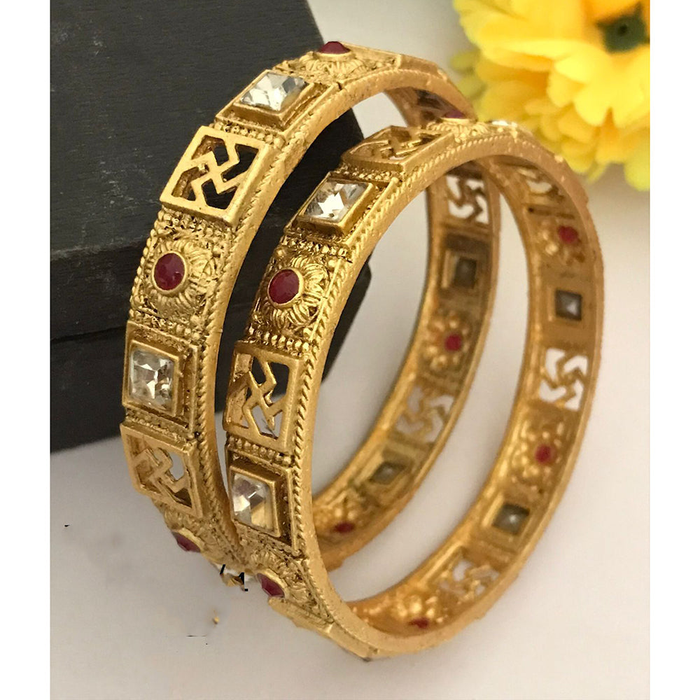 FS Collection Classic Elegance Pota And Kundan Stone Bangle Set