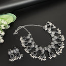 FS Collection Royal Oxidised Plated Pota Stone And Pearl Necklace Set