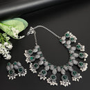FS Collection Royal Oxidised Plated Pota Stone And Pearl Necklace Set