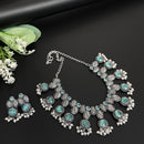 FS Collection Royal Oxidised Plated Pota Stone And Pearl Necklace Set