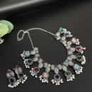 FS Collection Royal Oxidised Plated Pota Stone And Pearl Necklace Set