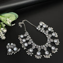 FS Collection Royal Oxidised Plated Pota Stone And Pearl Necklace Set