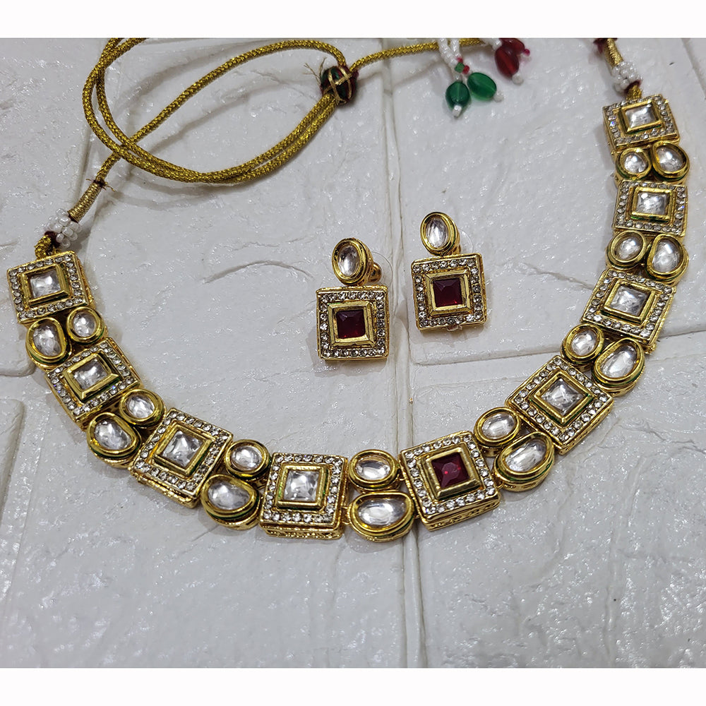FS Collection Elegant Kundan And Pota Stone Necklace Set