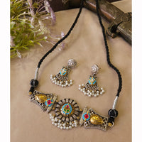 FS Collection Classic 2 Tone Plated Pota Stone And Pearl Choker Necklace Set