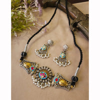 FS Collection Classic 2 Tone Plated Pota Stone And Pearl Choker Necklace Set