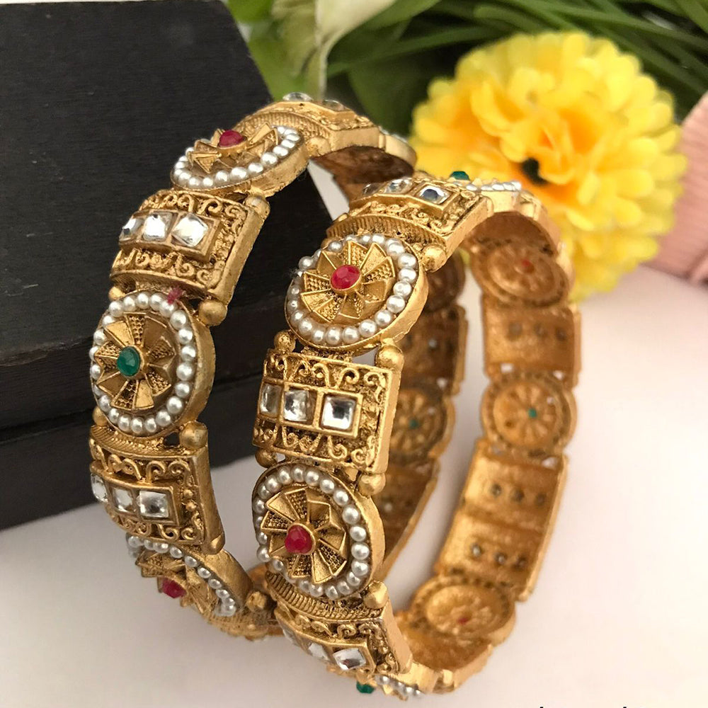 FS Collection Designer Pota Stone And Peral Bangle Set