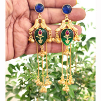 FS Collection Elegant Pota Stone And Ghungroo Long Dangler Earrings