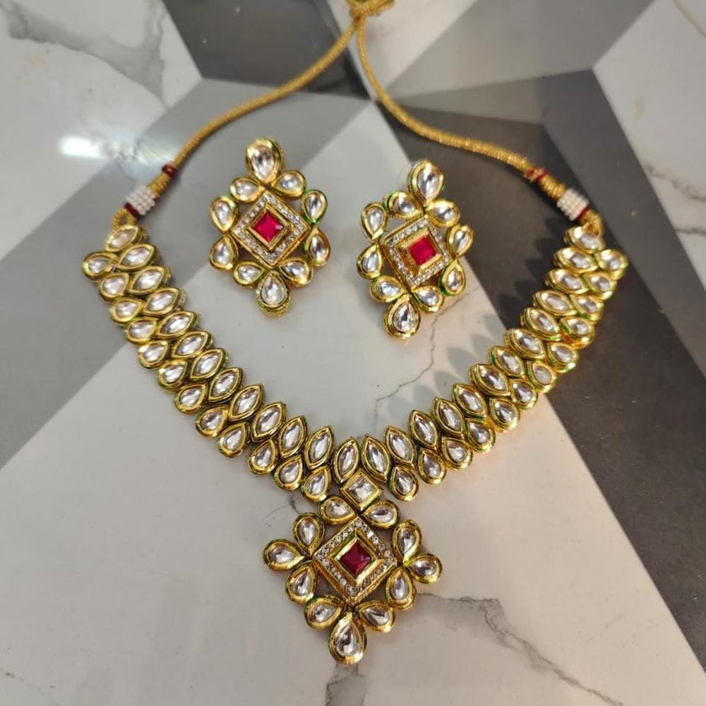 FS Collection Premium Kundan Stone And Austrian Stone Necklace Set