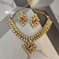 FS Collection Premium Kundan Stone And Austrian Stone Necklace Set