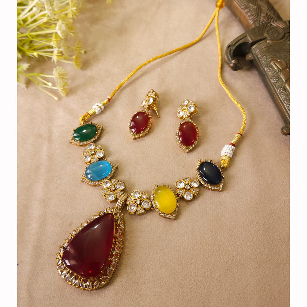 FS Collection Trendy Austrian Stone And Pota Stone Necklace Set