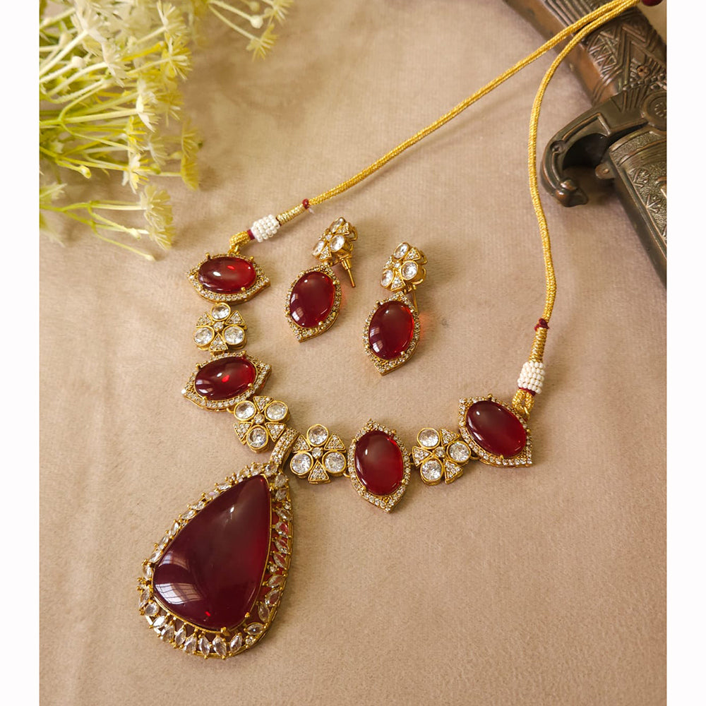 FS Collection Trendy Austrian Stone And Pota Stone Necklace Set