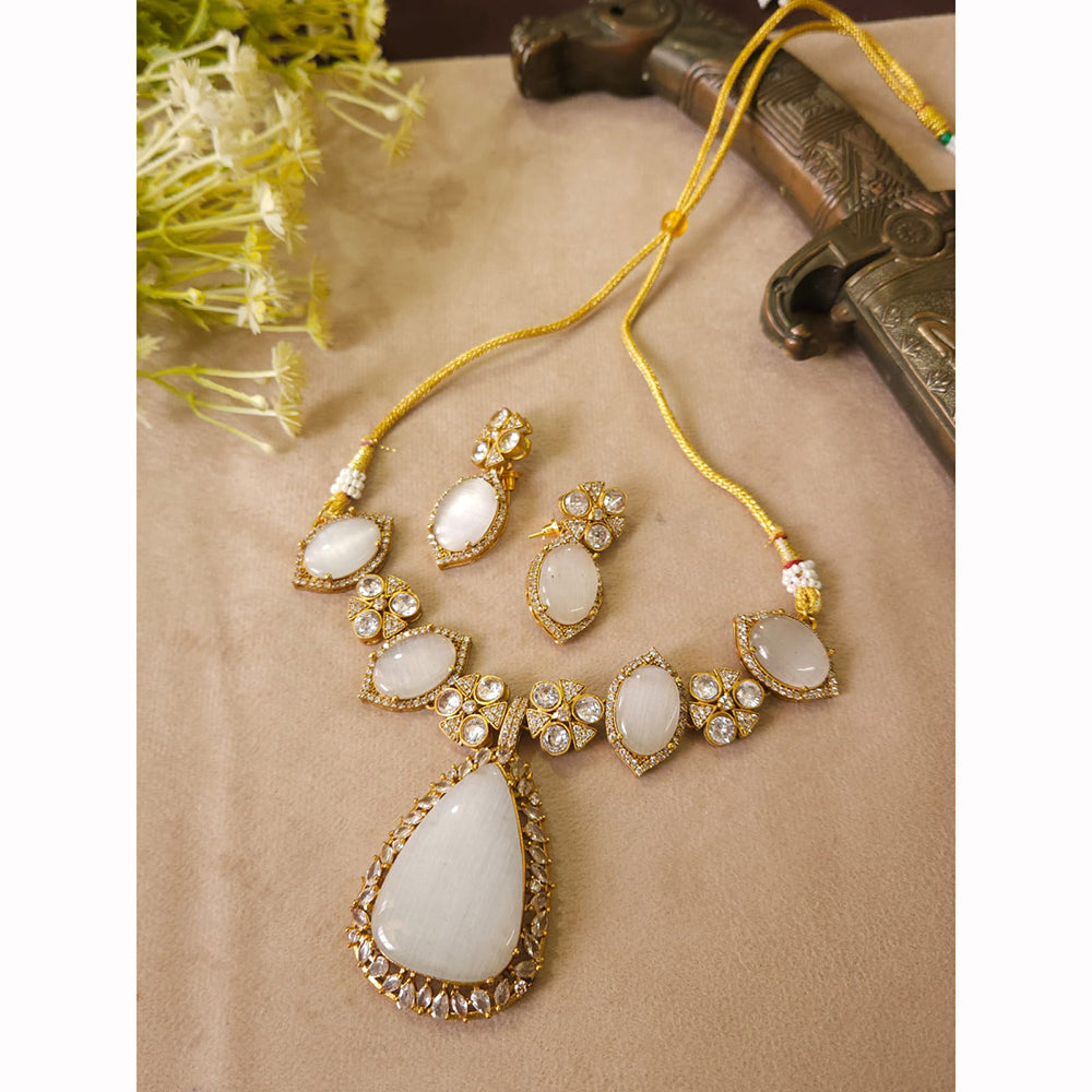 FS Collection Trendy Austrian Stone And Pota Stone Necklace Set