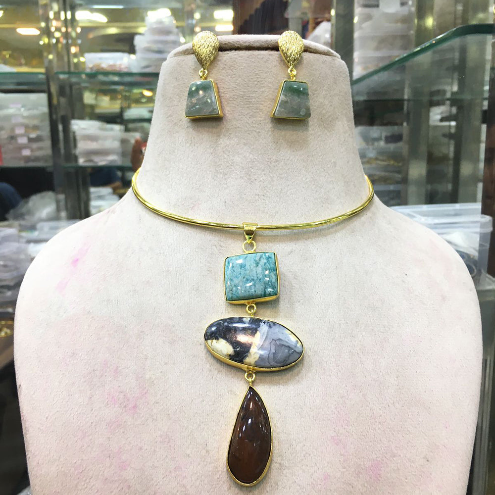 FS Collection Designer Multi-Stone Statement Necklace Set