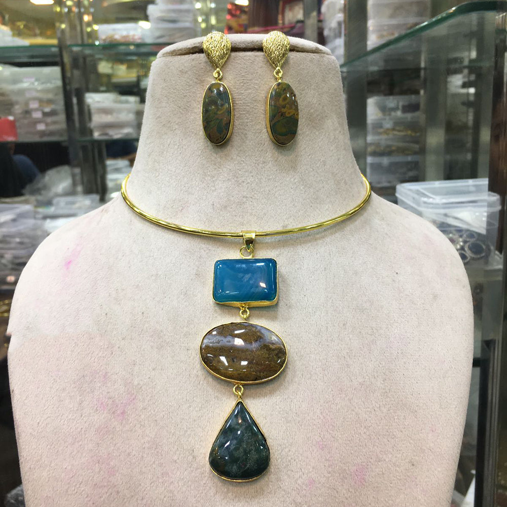 FS Collection Designer Multi-Stone Statement Necklace Set