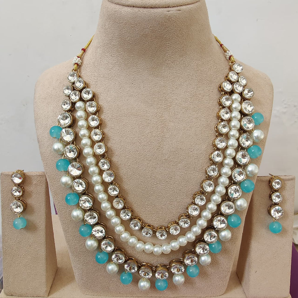 FS Collection Austrian Stone And Pearl Designer Necklace Set